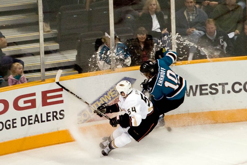  Bobby Ryan and Christian Ehrhoff chase the puck