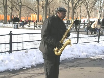 saxofoonspeler in central park
