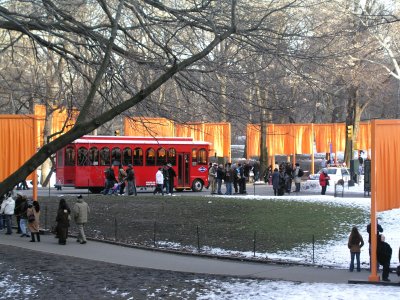 red trolley in central park