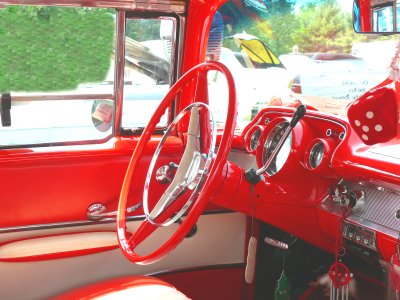 red steering and dashboard