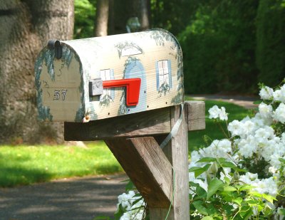 yellow and blue mailbox