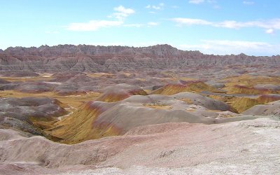 badlands in pink and yellow