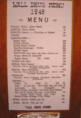 wall drug menu from 1948