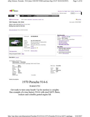 1970 Porsche 914-6 sn 914.043.1753 eBay $20,600 Sep192007 - Page 1