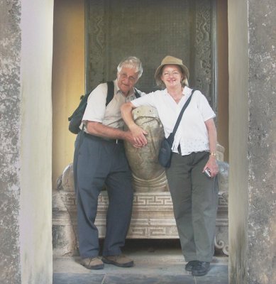The two tourists with an ancient turtle