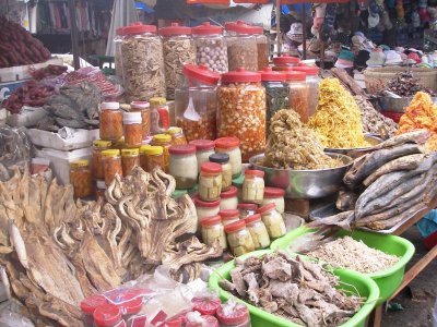 Dried fish and other food for sale