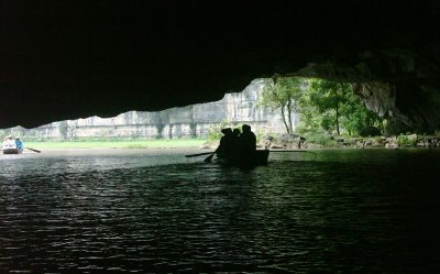 Boats leaving cave