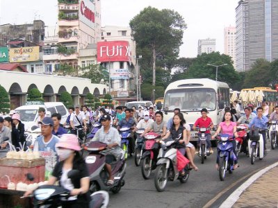 More traffic outside the Saigon Market