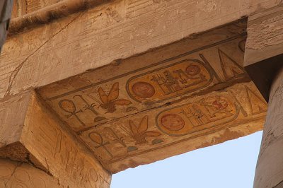 Karnak Temple -original  paint on beams  in Hypostlyle Hall.jpg