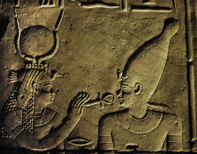 Temple of Horus at Edfu - Isis giving life to Pharaoh.jpg
