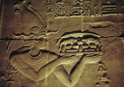 Temple of Horus at Edfu - Khnum making offering.jpg