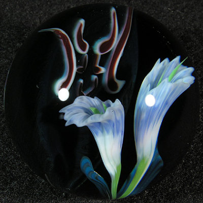 A rare flower marble for John, this one features two nice lilies floating in front of a sweet background.