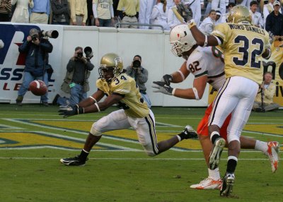 Tech S Avery Roberson attempts to pick off a Miami pass