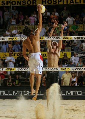 Mike Lambert spikes over Todd Rogers