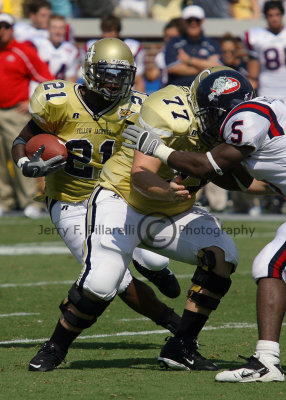 Tech RB Jonathan Dwyer looks for an opening