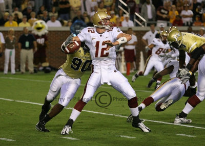 Tech DE Robertson bears down on Eagles QB Matt Ryan...