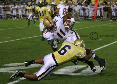 Tech CB Pat Clark open field tackle of Eagle WR Clarence Megwa