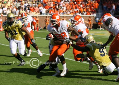 Clemson RB C.J. Spiller is brought down by the Georgia Tech defense