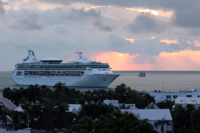 Cruise Ship Arriving at Sunset