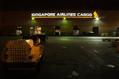 SIA Cargo ramp at night