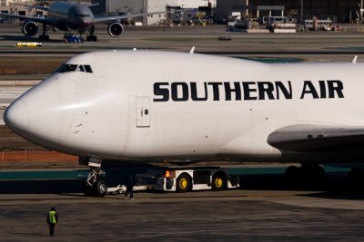 Southern Air B747. Note The Tug. I Have Never Seen It Done Like That Before.