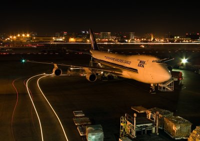 SIA Cargo B747F Being Serviced At The Ramp