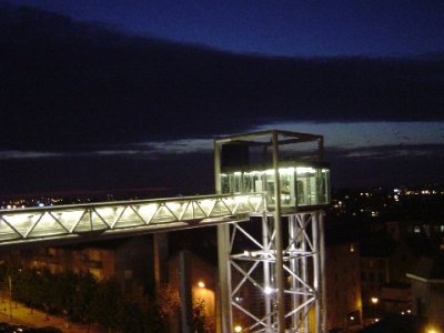 An elevator at night ...