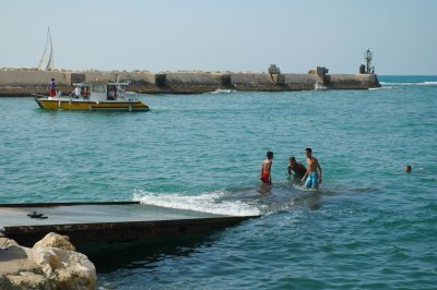 Playing in Jaffa Harbour