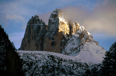 Tre Cime. Valley view in winter