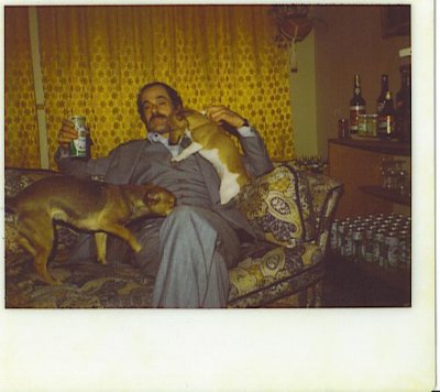 Jim in England with moe and sheba