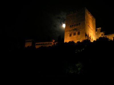 Moon Shining Brightly Over the Alhambra