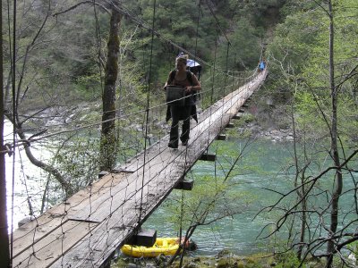 Long, Sketchy Bridge Over the South Fork of the Trinity