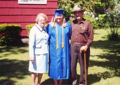 Shown is a highschool graduation celebration. Shown from left to right are: Lucille Alena [Mattson] Robinson, Salena Marie Robinson & Harold Everette Robinson Sr. This same photograph can be seen in our Salena Marie Robinson gallery. She owns an original copy of this photograph.