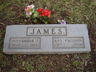 Alexander Francis James was his birth name. This is a private, fenced plot, in a very small cemetery surrounded by houses. Unless you know what you're looking for, you'll never find it.