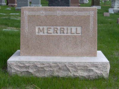 John H. Merrill died in Pleasant Dale Nebraska following a failed surgery. He is buried in Wyuka Cemetery, Lincoln, Lancaster County Nebraska. On 22 June in Meaford Canada John H. Merrill married Catherine Anne Shields. She died 15 October 1881 & is buried in Wyuka Cemetery, Lincoln Nebraska. Together this couple had four children. On 14 September 1886 he married Lucille Ann Carruthers. Together this couple had three children. She died 06 December 1894 & is buried in Pleasant Dale, Lancaster County Nebraska. On 22 January 1896 he married Belle Carruthers. Together this couple had two children. Belle died 14 January 1946 & is buried in Pleasant Dale, Lancaster County Nebraska.  