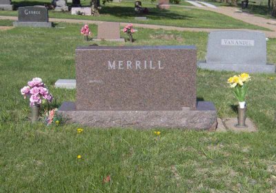 D. Whiston Merrill (Yes, the name on the tombstone seems to be mis-spelled) was the second of two children born to John H. Merrill & his wife, Belle Carruthers Merrill. He married Amy I Ferguron. They lie together in Pleasant Dale Cemetery, Pleasant Dale, Lancaster County Nebraska. 
