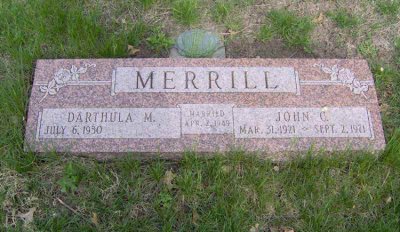 John Carruthers Merrill was the youngest of two children born to Arthur Whiston Merrill & his wife, Elaine Abel Merrill. On 07 April 1940 he married Darthula M. Null. Together this couple had four children. They rest together in Wyuka Cemetery, Lincoln Nebraska.