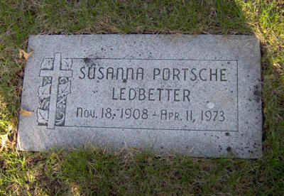 Susie was the third child of eleven born to Lorenz Portsche & his wife, Maria Wurm. She married James Robert Ledbetter & together this couple would have three children.