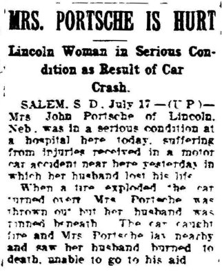 Newspaper article describing the accident which kileld her husband. Printed in the Lincoln paper 17 July, 1928.