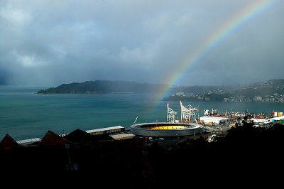 stadium and rainbow