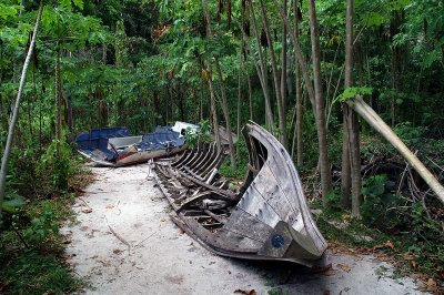 Boats washed inland by the tsunami
