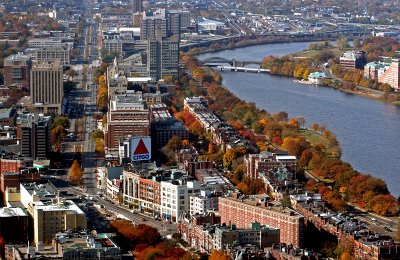 Boston University, Kenmore Square, and the Charles River in Fall