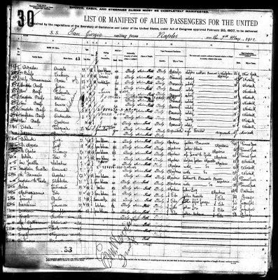 Amadeo Virgili & Eledovina Vinetta Virgili Passenger Record, 1912