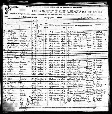 Amadeo Virgili & Eledovina Vinetta Gualdaroni Passenger Record, 1912