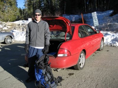 Loading up the backpacks at Badger Pass