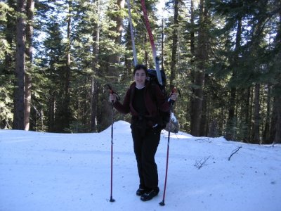 Della & her skis (we hiked up the big hill in the morning to the trail)