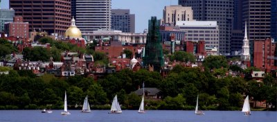 Beacon Hill Panorama with Charles River and Sailboats