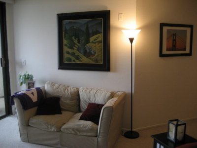 Loveseat and Bruce Ricker painting