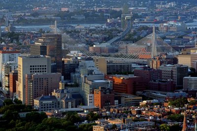 Aerial Photo of Beacon Hill and Zakim Bridge in the Evening, Boston