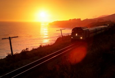 California Coast Sunset and Amtrak Train